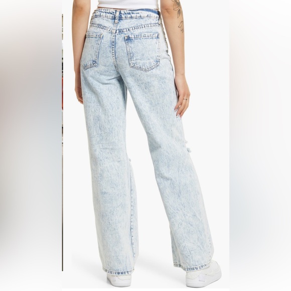 BP Acid wash bleached denim wide leg high waisted jeans - Picture 4 of 16
